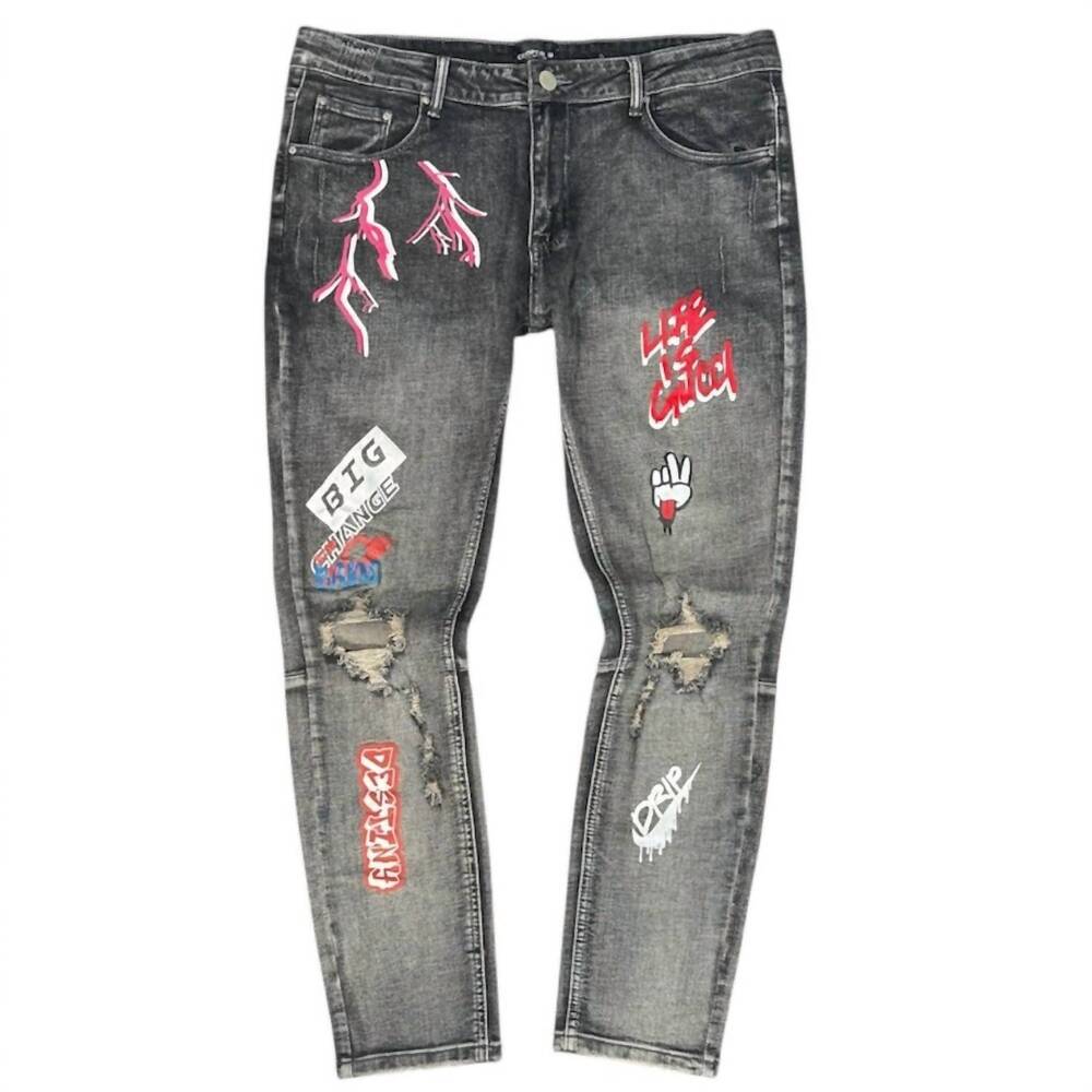 NEW COOPER 9 men's show down graphic jeans in dark gray